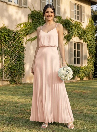 Elegant V-Neck Pleated A-Line Floor-Length Chiffon Bridesmaid Dresses