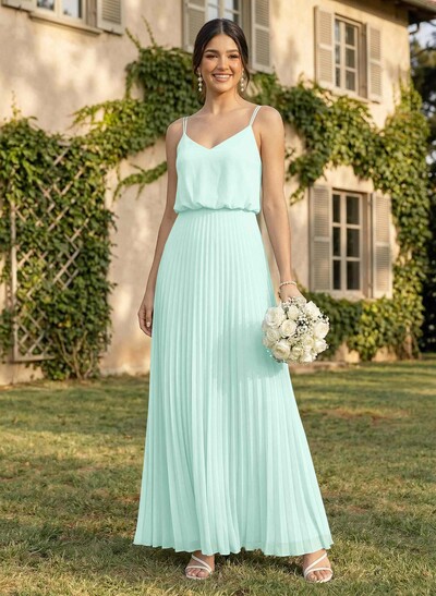 Elegant V-Neck Pleated A-Line Floor-Length Chiffon Bridesmaid Dresses