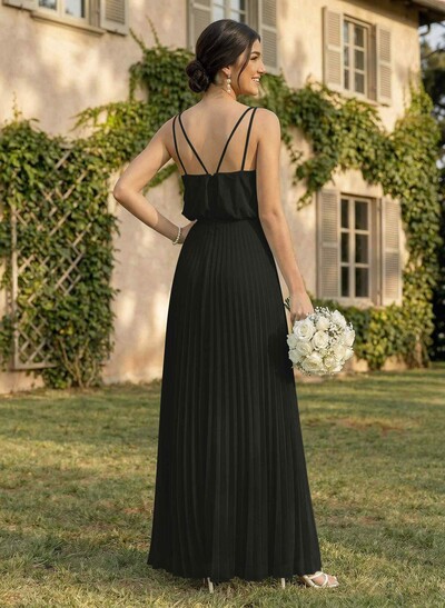 Elegant V-Neck Pleated A-Line Floor-Length Chiffon Bridesmaid Dresses
