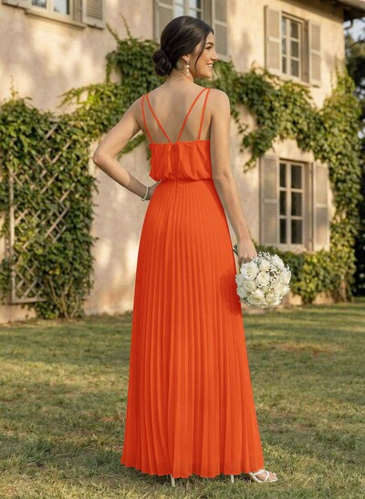 Elegant V-Neck Pleated A-Line Floor-Length Chiffon Bridesmaid Dresses