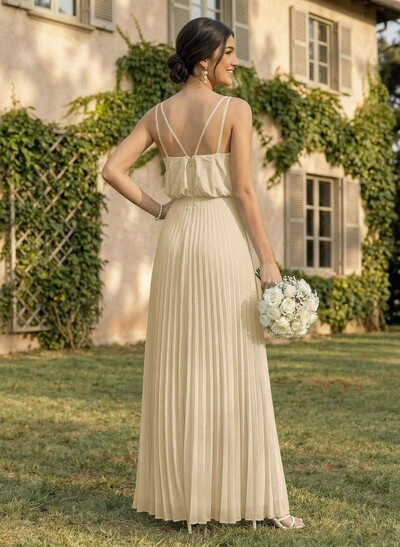 Elegant V-Neck Pleated A-Line Floor-Length Chiffon Bridesmaid Dresses