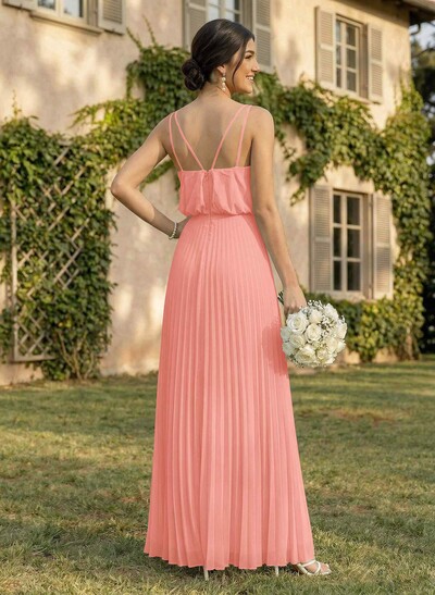 Elegant V-Neck Pleated A-Line Floor-Length Chiffon Bridesmaid Dresses