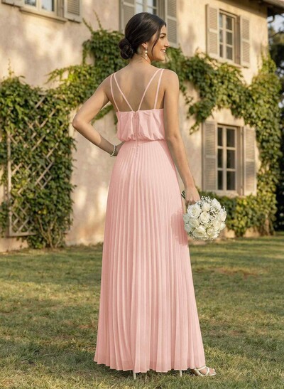Elegant V-Neck Pleated A-Line Floor-Length Chiffon Bridesmaid Dresses