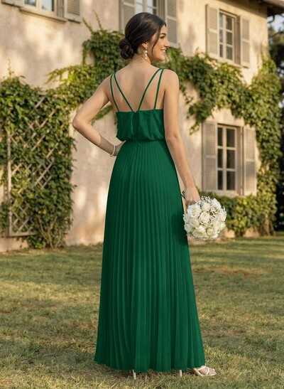 Elegant V-Neck Pleated A-Line Floor-Length Chiffon Bridesmaid Dresses