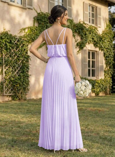 Elegant V-Neck Pleated A-Line Floor-Length Chiffon Bridesmaid Dresses