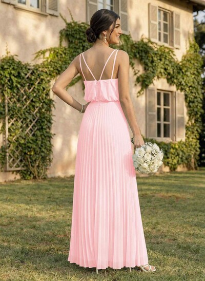 Elegant V-Neck Pleated A-Line Floor-Length Chiffon Bridesmaid Dresses