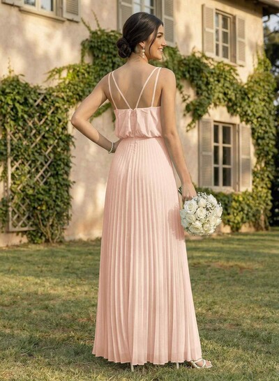 Elegant V-Neck Pleated A-Line Floor-Length Chiffon Bridesmaid Dresses