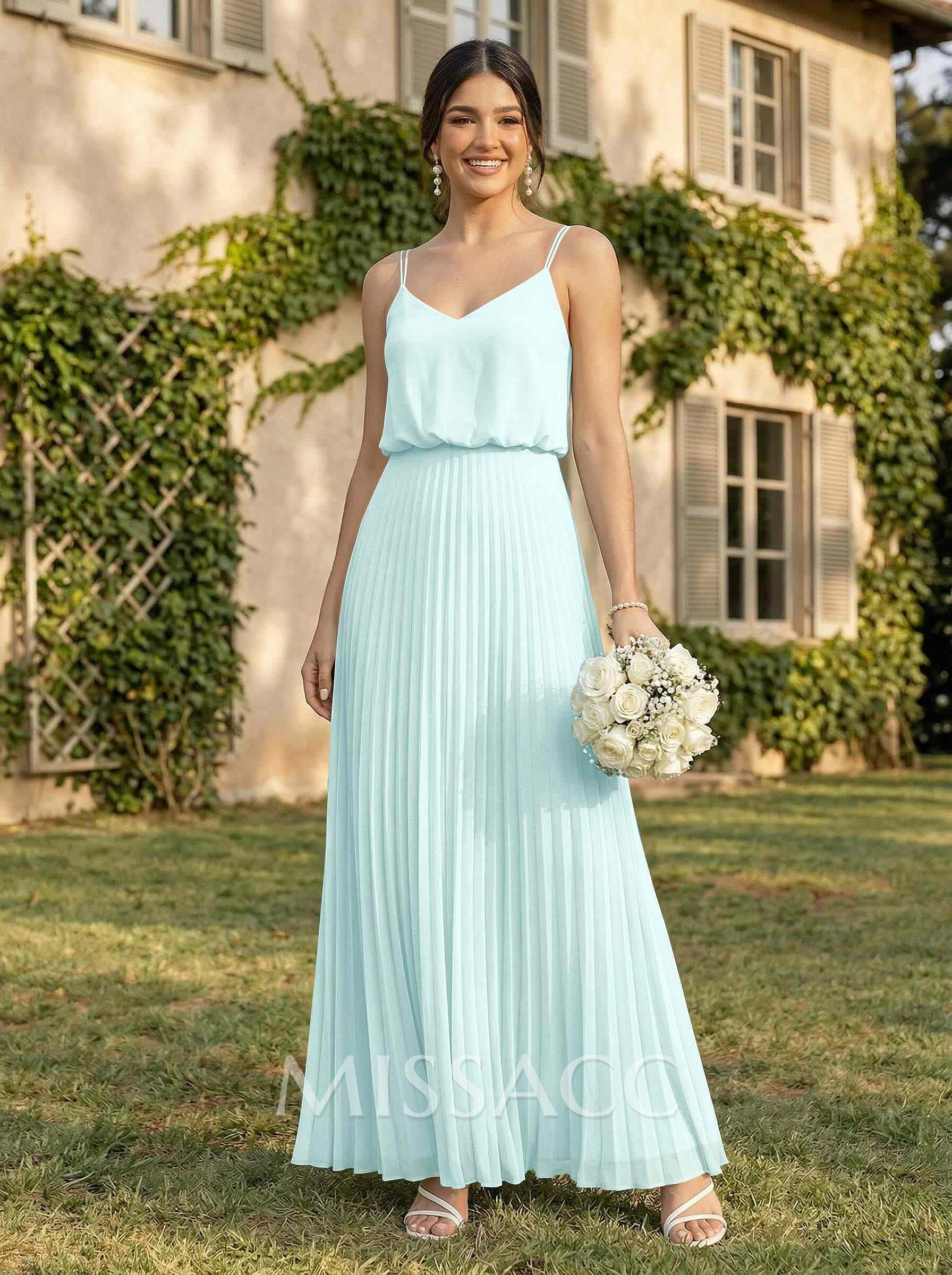 Elegant V-Neck Pleated A-Line Floor-Length Chiffon Bridesmaid Dresses