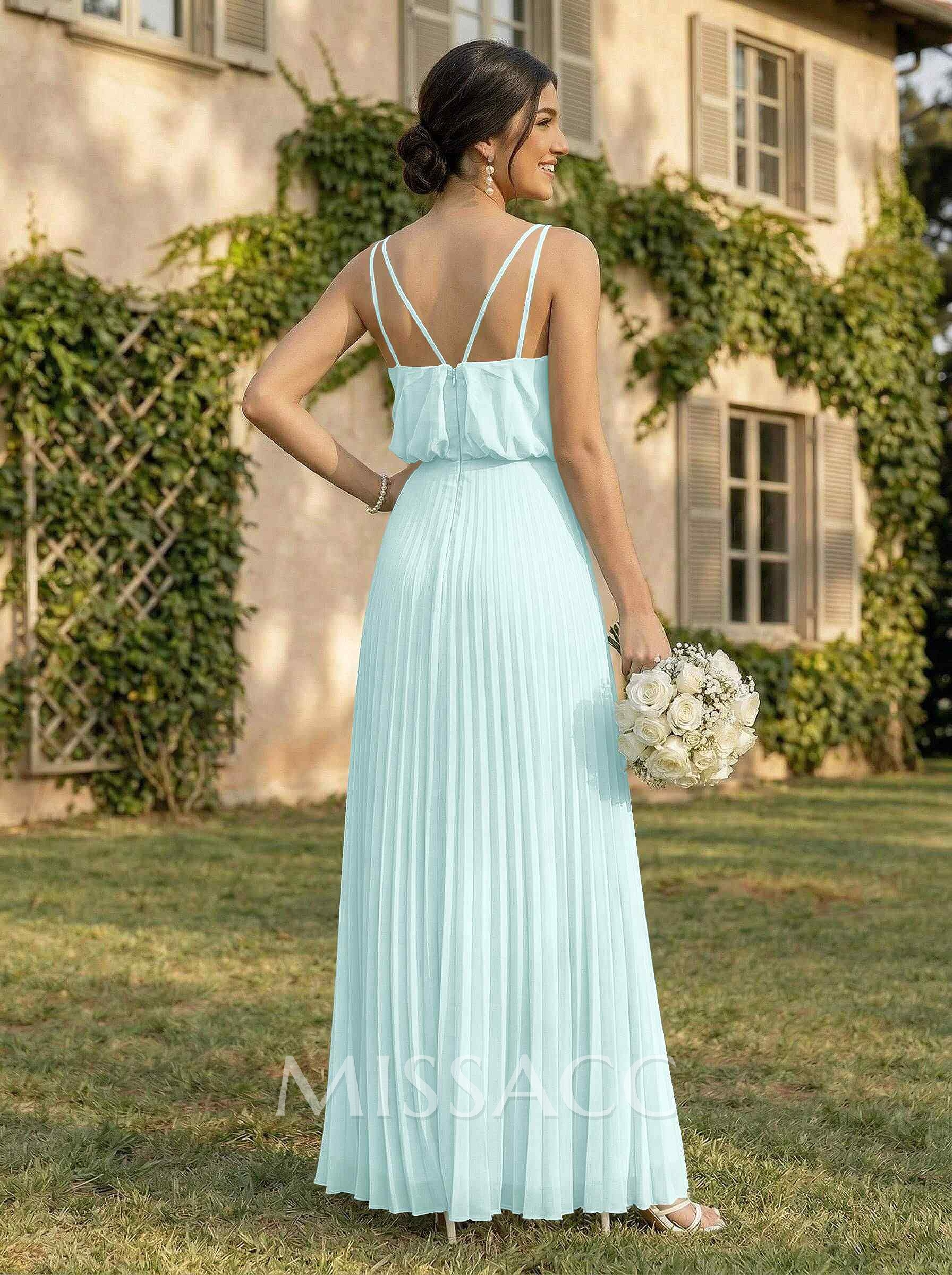 Elegant V-Neck Pleated A-Line Floor-Length Chiffon Bridesmaid Dresses