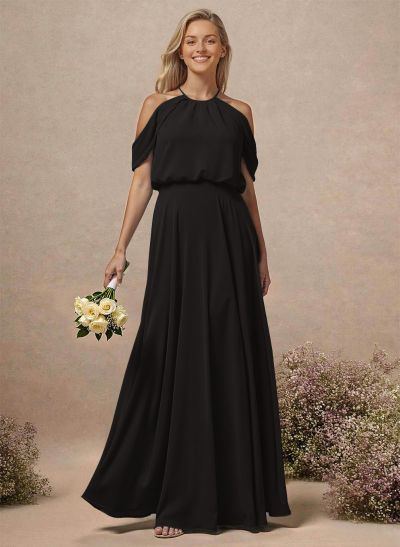 Classic Halter A-Line Floor-Length Chiffon Bridesmaid Dresses