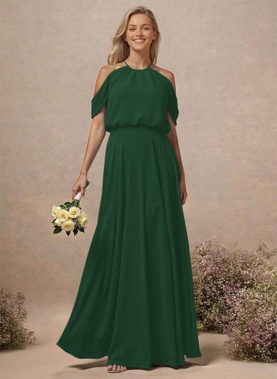 Classic Halter A-Line Floor-Length Chiffon Bridesmaid Dresses