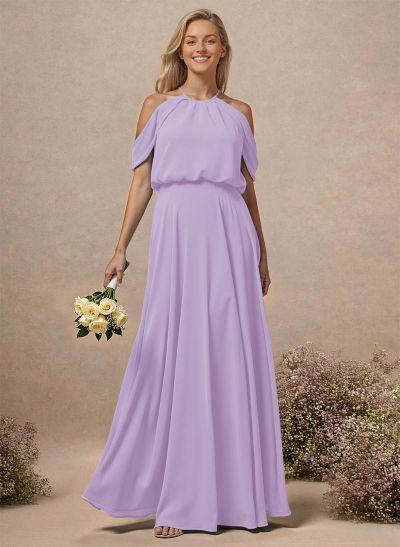 Classic Halter A-Line Floor-Length Chiffon Bridesmaid Dresses