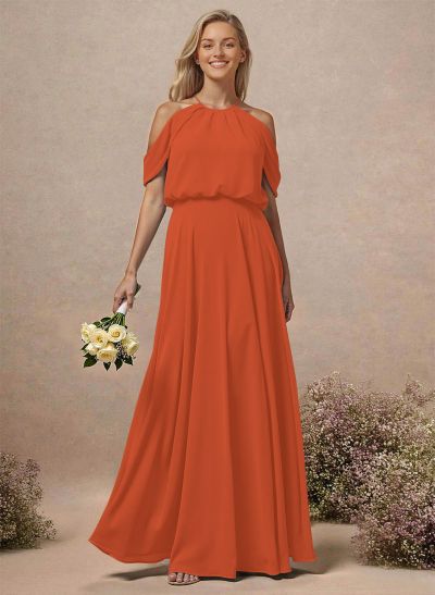 Classic Halter A-Line Floor-Length Chiffon Bridesmaid Dresses