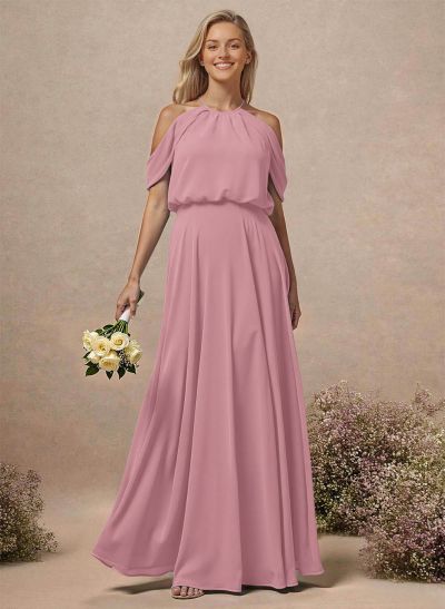 Classic Halter A-Line Floor-Length Chiffon Bridesmaid Dresses