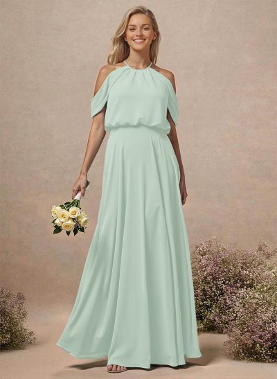 Classic Halter A-Line Floor-Length Chiffon Bridesmaid Dresses