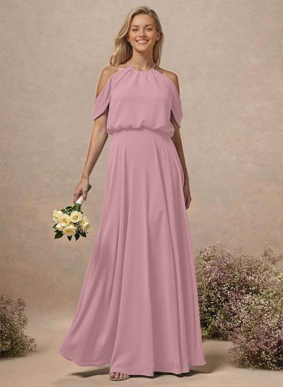 Classic Halter A-Line Floor-Length Chiffon Bridesmaid Dresses