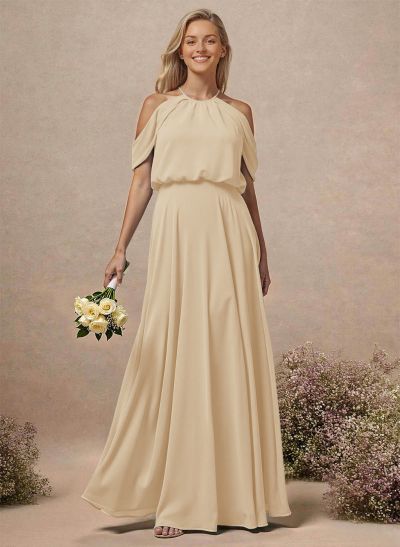 Classic Halter A-Line Floor-Length Chiffon Bridesmaid Dresses