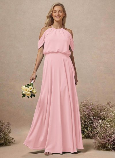 Classic Halter A-Line Floor-Length Chiffon Bridesmaid Dresses