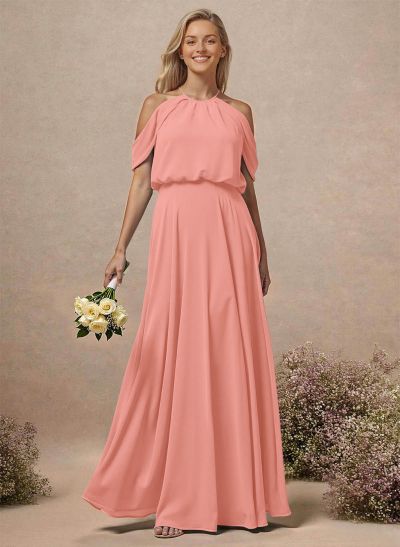 Classic Halter A-Line Floor-Length Chiffon Bridesmaid Dresses