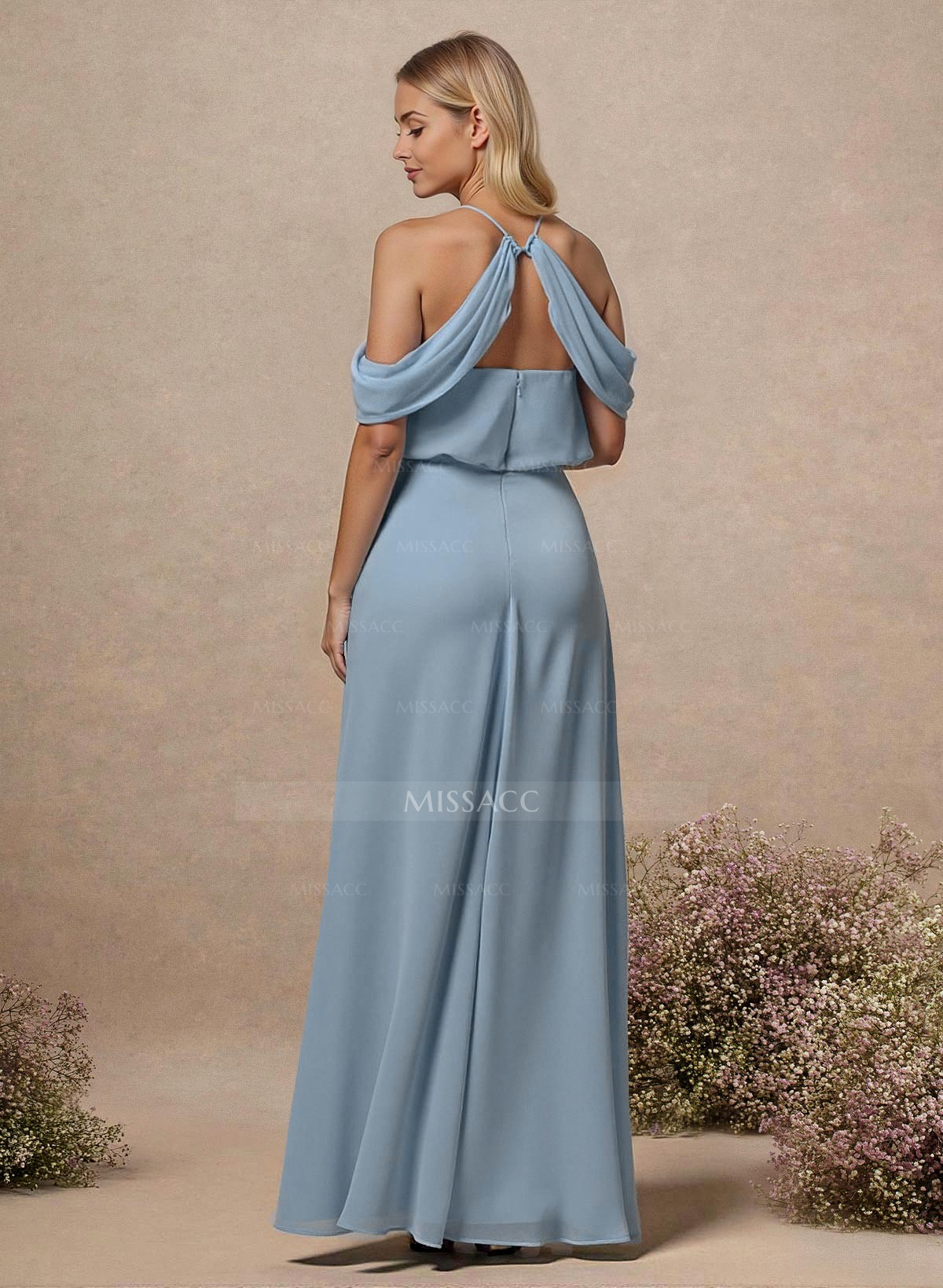 Classic Halter A-Line Floor-Length Chiffon Bridesmaid Dresses