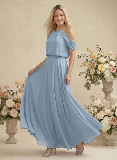 Classic Halter A-Line Floor-Length Chiffon Bridesmaid Dresses