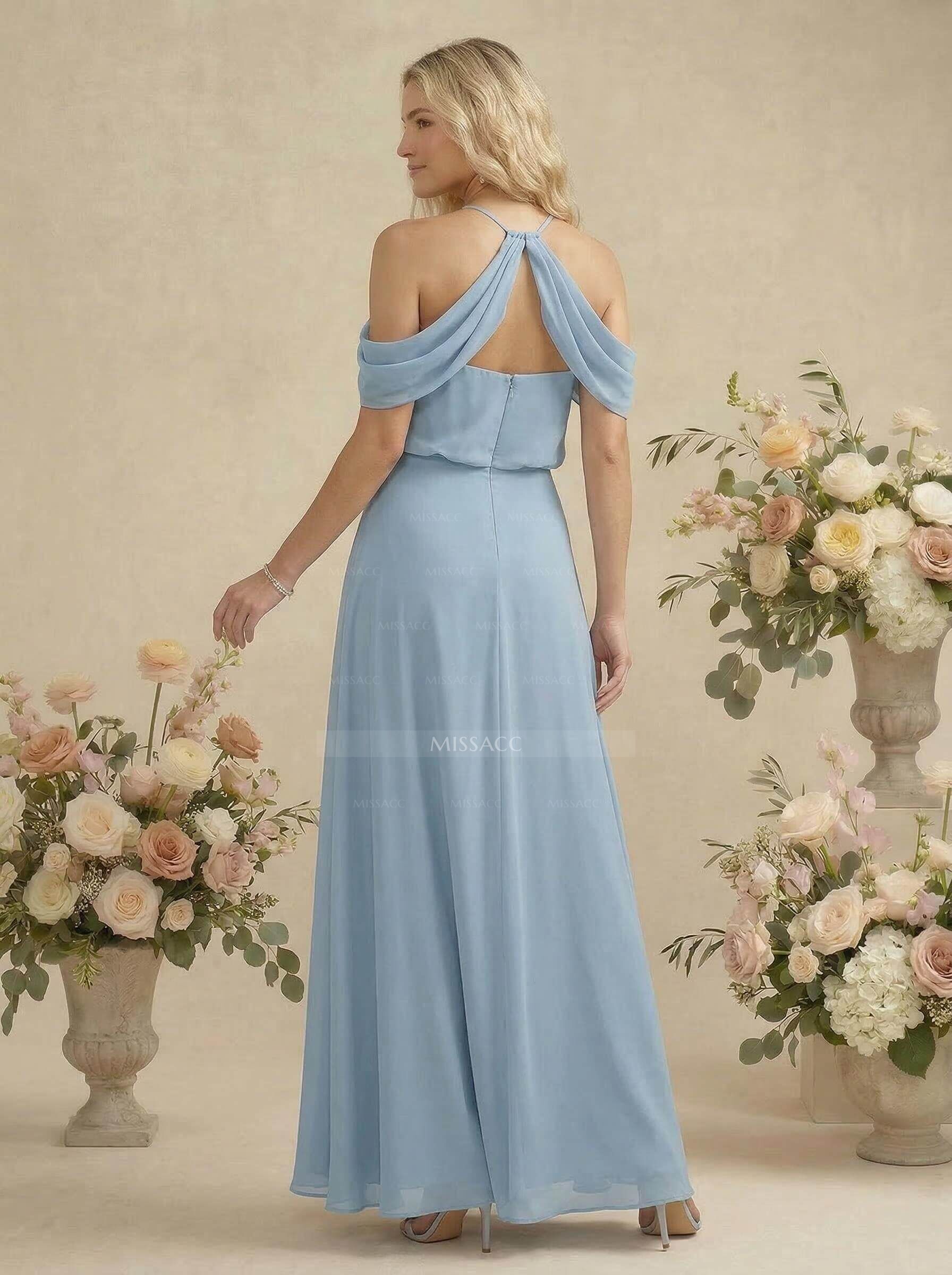 Classic Halter A-Line Floor-Length Chiffon Bridesmaid Dresses