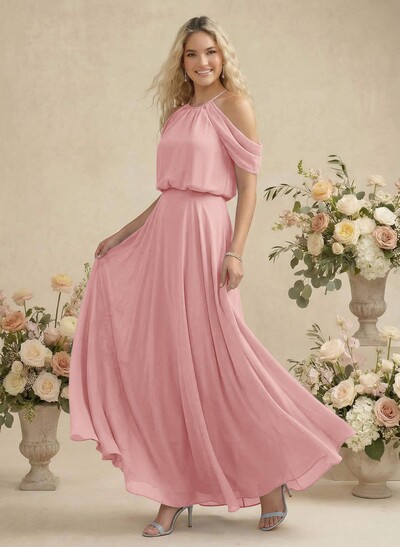 Classic Halter A-Line Floor-Length Chiffon Bridesmaid Dresses