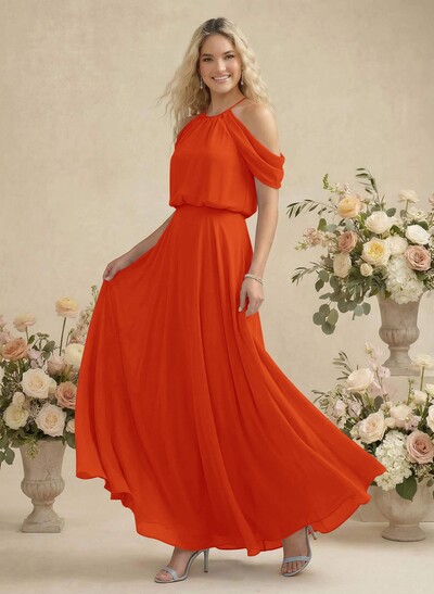 Classic Halter A-Line Floor-Length Chiffon Bridesmaid Dresses