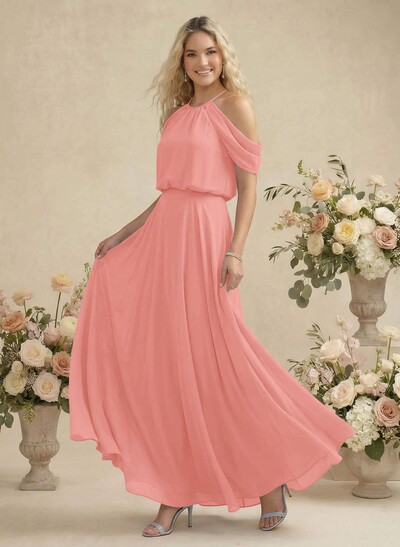 Classic Halter A-Line Floor-Length Chiffon Bridesmaid Dresses