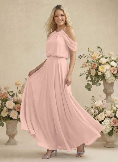 Classic Halter A-Line Floor-Length Chiffon Bridesmaid Dresses