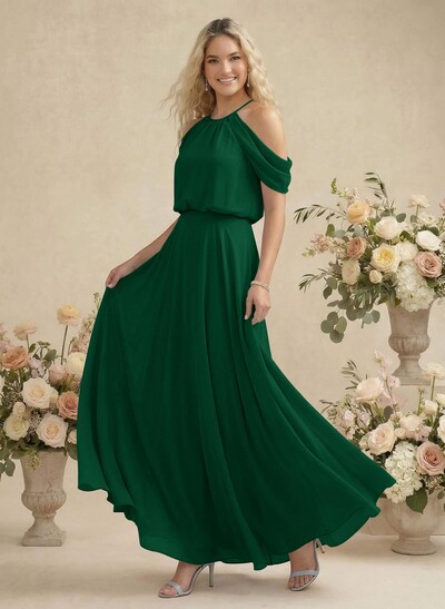 Classic Halter A-Line Floor-Length Chiffon Bridesmaid Dresses