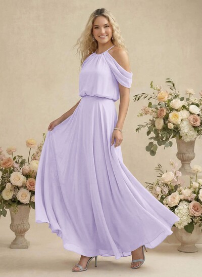 Classic Halter A-Line Floor-Length Chiffon Bridesmaid Dresses
