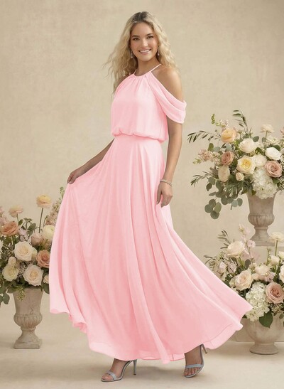 Classic Halter A-Line Floor-Length Chiffon Bridesmaid Dresses