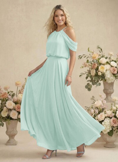 Classic Halter A-Line Floor-Length Chiffon Bridesmaid Dresses