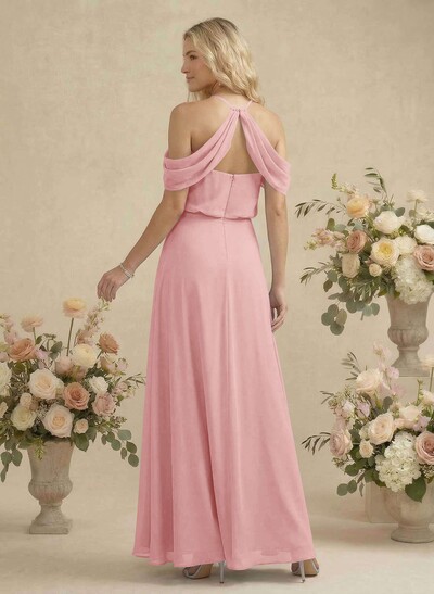 Classic Halter A-Line Floor-Length Chiffon Bridesmaid Dresses