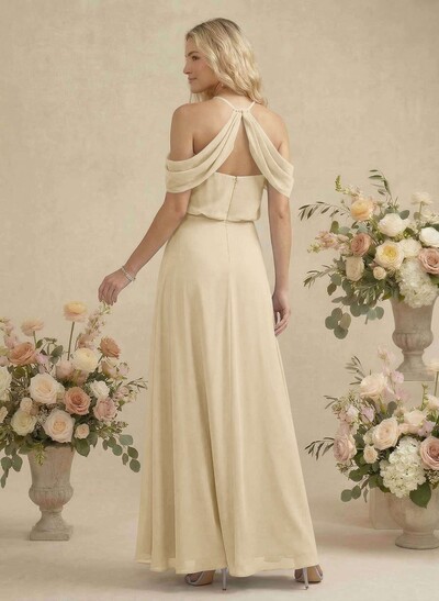 Classic Halter A-Line Floor-Length Chiffon Bridesmaid Dresses