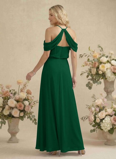 Classic Halter A-Line Floor-Length Chiffon Bridesmaid Dresses