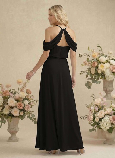 Classic Halter A-Line Floor-Length Chiffon Bridesmaid Dresses