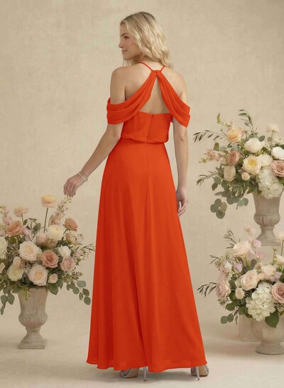 Classic Halter A-Line Floor-Length Chiffon Bridesmaid Dresses