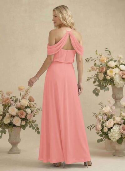 Classic Halter A-Line Floor-Length Chiffon Bridesmaid Dresses