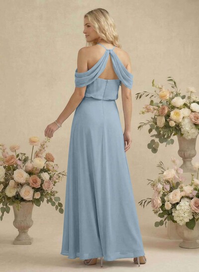 Classic Halter A-Line Floor-Length Chiffon Bridesmaid Dresses