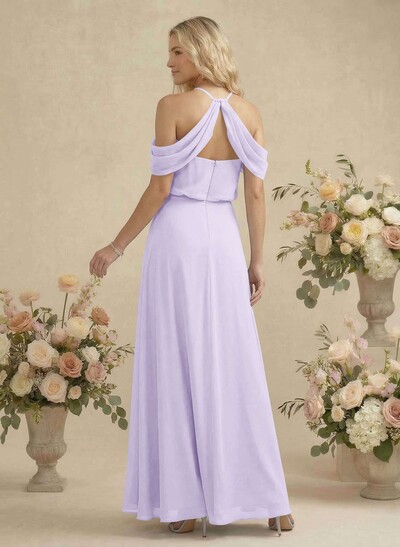 Classic Halter A-Line Floor-Length Chiffon Bridesmaid Dresses