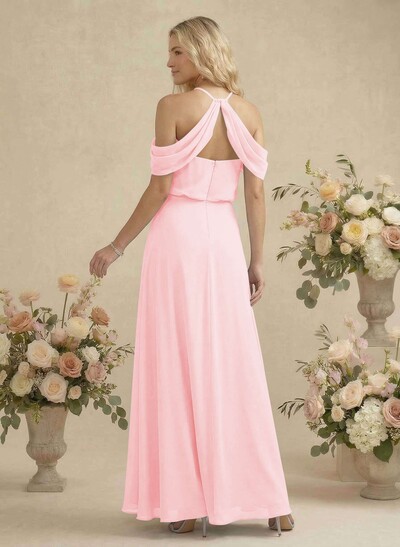 Classic Halter A-Line Floor-Length Chiffon Bridesmaid Dresses