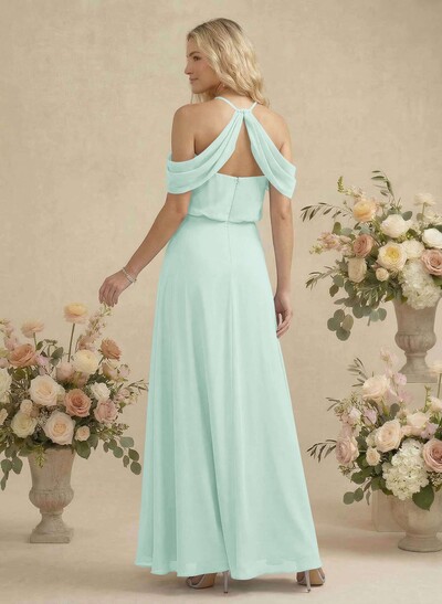 Classic Halter A-Line Floor-Length Chiffon Bridesmaid Dresses