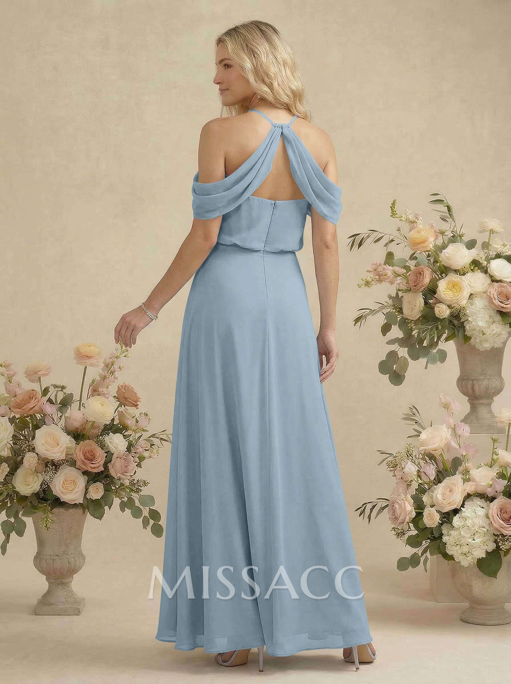 Classic Halter A-Line Floor-Length Chiffon Bridesmaid Dresses