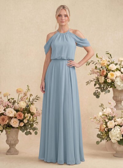 Classic Halter A-Line Floor-Length Chiffon Bridesmaid Dresses