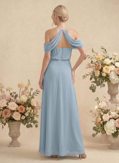 Classic Halter A-Line Floor-Length Chiffon Bridesmaid Dresses