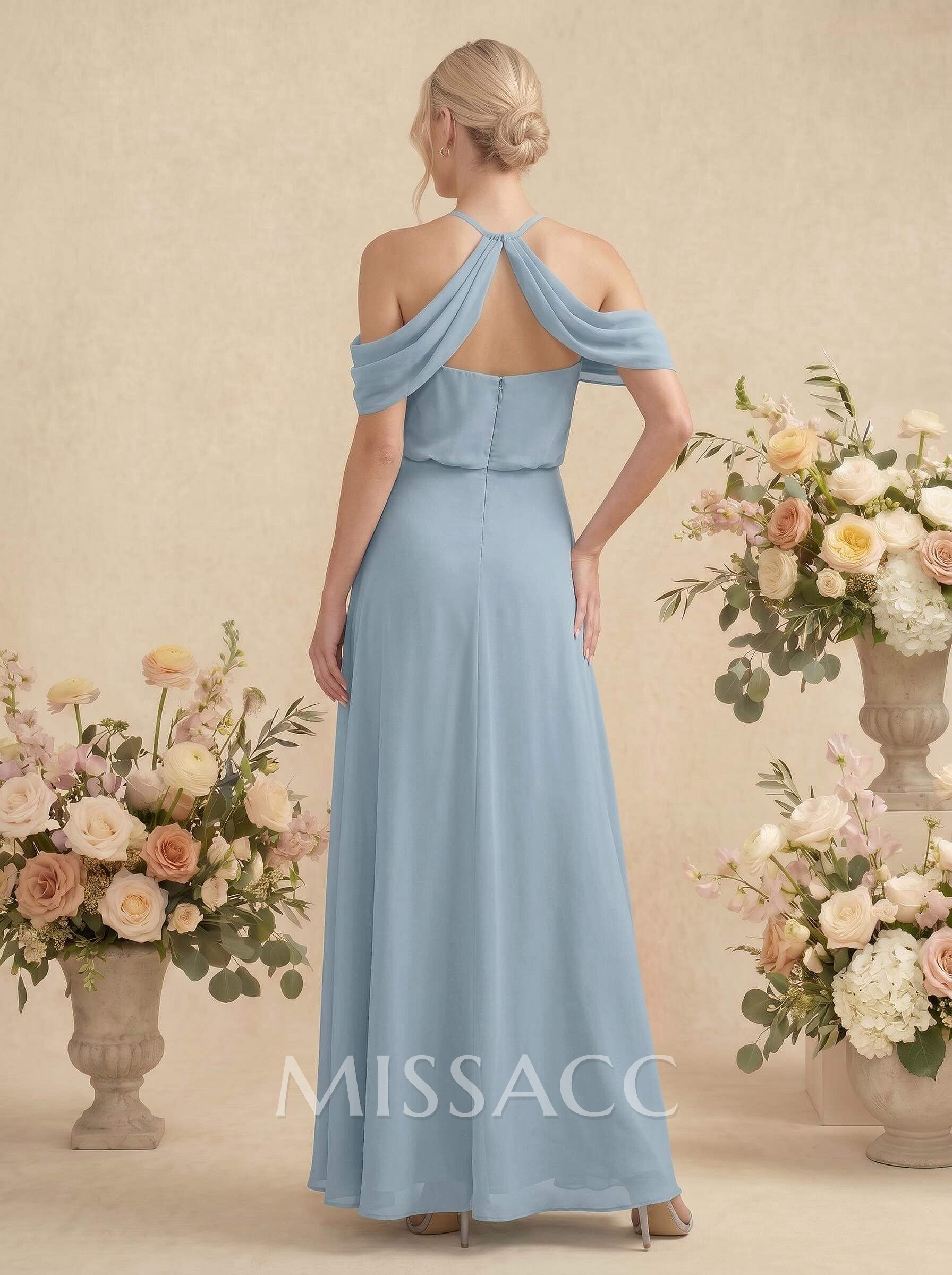 Classic Halter A-Line Floor-Length Chiffon Bridesmaid Dresses