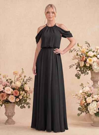 Classic Halter A-Line Floor-Length Chiffon Bridesmaid Dresses