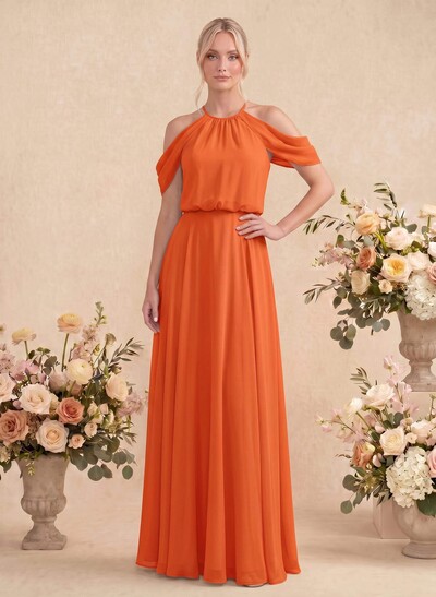 Classic Halter A-Line Floor-Length Chiffon Bridesmaid Dresses